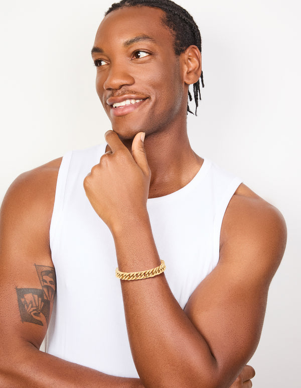 Mens Waterproof Gold Plated Stainless Steel Large Miami Cuban Link Bracelet