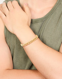 Mens Waterproof Gold Plated Stainless Steel Small Miami Cuban Link Bracelet - link has visual effect only