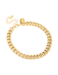 Mens Waterproof Gold Plated Stainless Steel Small Miami Cuban Link Bracelet - link has visual effect only