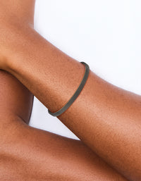 Mens Waterproof Black Stainless Steel Detailed Wrist Cuff - link has visual effect only