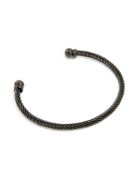 Mens Waterproof Black Stainless Steel Wire Twisted Wrist Cuff - link has visual effect only