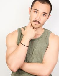 Mens Waterproof Black Stainless Steel Wire Twisted Wrist Cuff - link has visual effect only