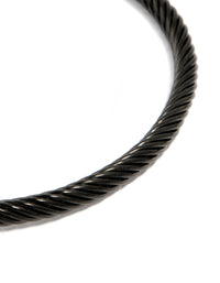 Mens Waterproof Black Stainless Steel Wire Twisted Wrist Cuff - link has visual effect only