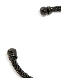 Mens Waterproof Black Stainless Steel Wire Twisted Wrist Cuff - link has visual effect only