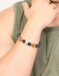 Mens Waterproof Stainless Steel Large Beaded Stretch Bracelet - link has visual effect only