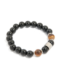 Mens Waterproof Stainless Steel Large Beaded Stretch Bracelet - link has visual effect only