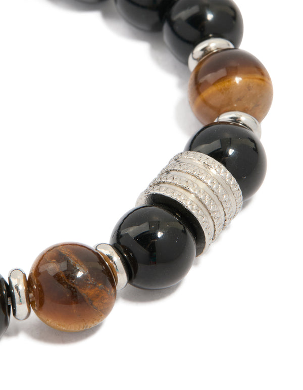 Mens Waterproof Stainless Steel Large Beaded Stretch Bracelet