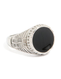 Mens Waterproof Stainless Steel Black Enamel Signet Ring - link has visual effect only