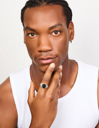 Mens Waterproof Stainless Steel Black Enamel Signet Ring - link has visual effect only