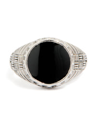 Mens Waterproof Stainless Steel Black Enamel Signet Ring - link has visual effect only