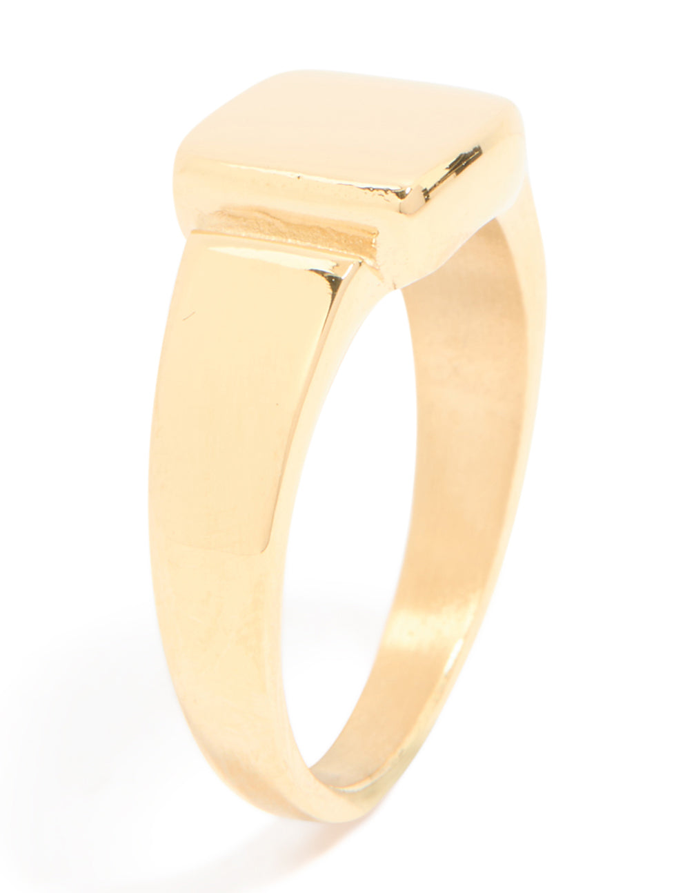 Mens Waterproof Gold Plated Stainless Steel Square Signet Ring
