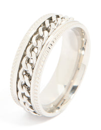 Mens Waterproof Stainless Steel Chain Detail Band Ring - link has visual effect only