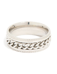Mens Waterproof Stainless Steel Chain Detail Band Ring - link has visual effect only