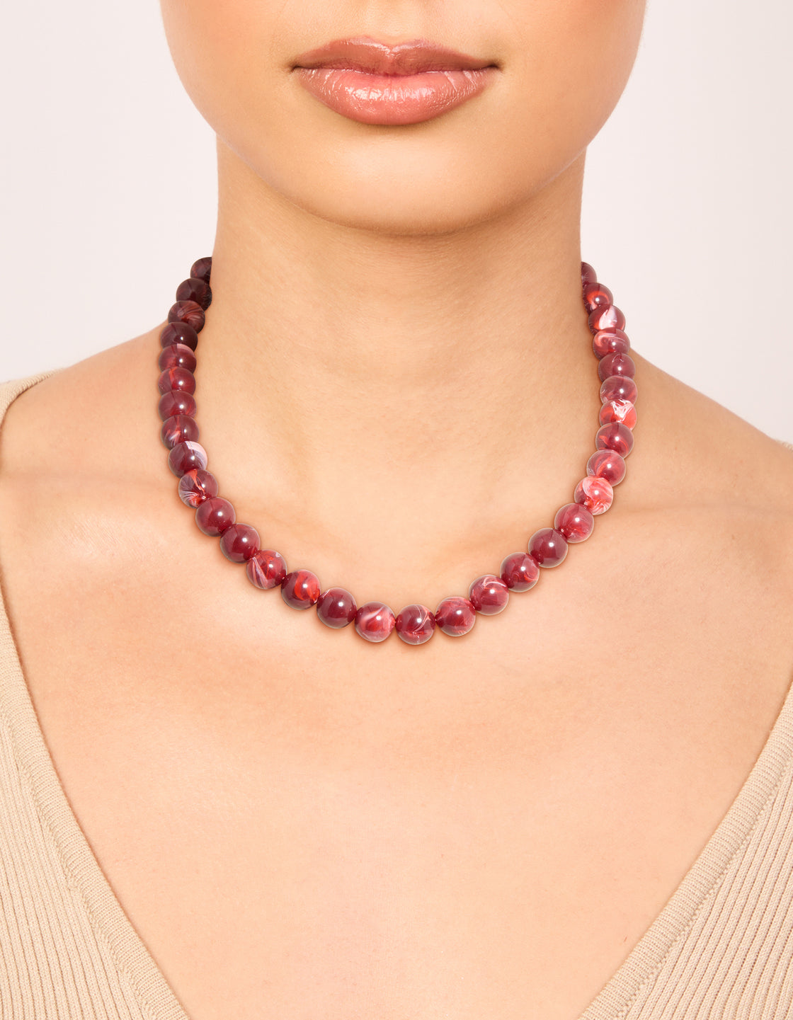 Red Marbled Acrylic Beaded Necklace
