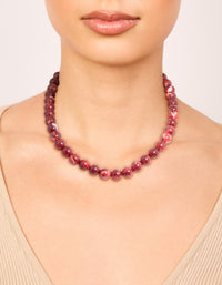Red Marbled Acrylic Beaded Necklace - link has visual effect only