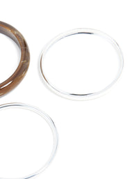 Brown Acrylic & Silver Bangles 3-Pack - link has visual effect only