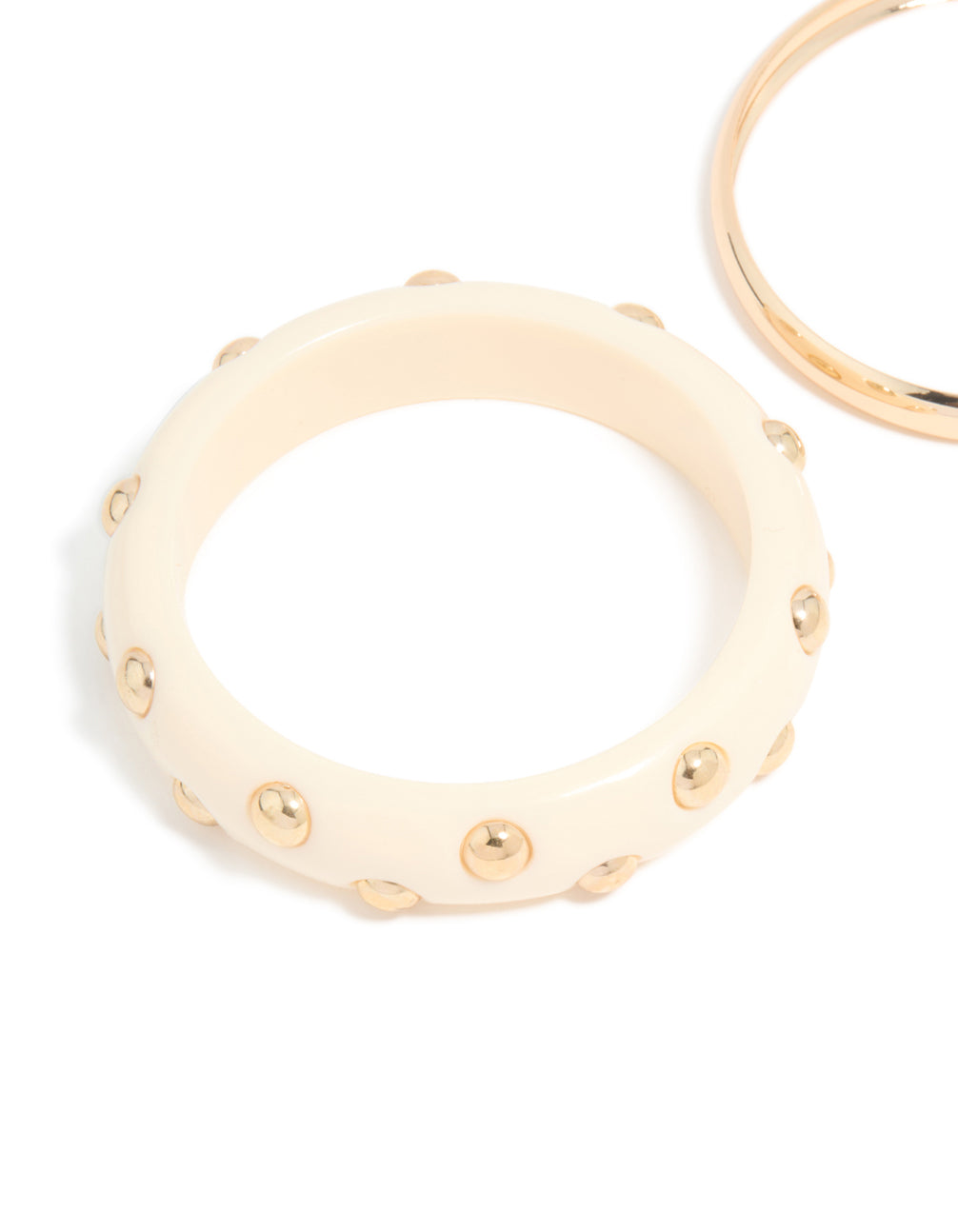 Gold Acrylic Stud & Plain Bangles 2-Pack