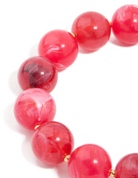 Gold Red Acrylic Beaded Stretch Bracelet - link has visual effect only