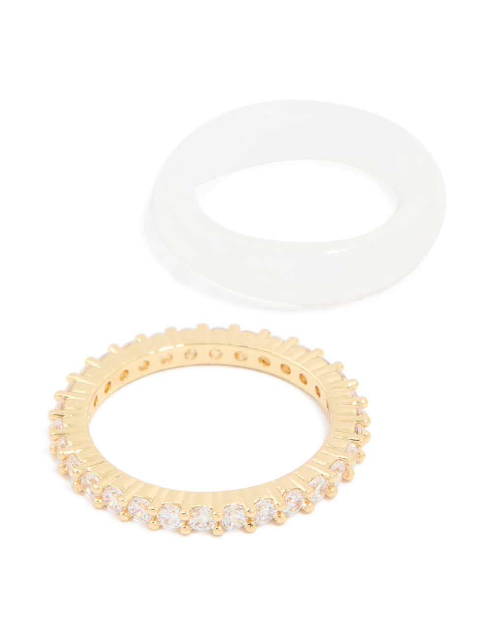 Cream Acrylic & Gold Cubic Zirconia Rings 3-Pack