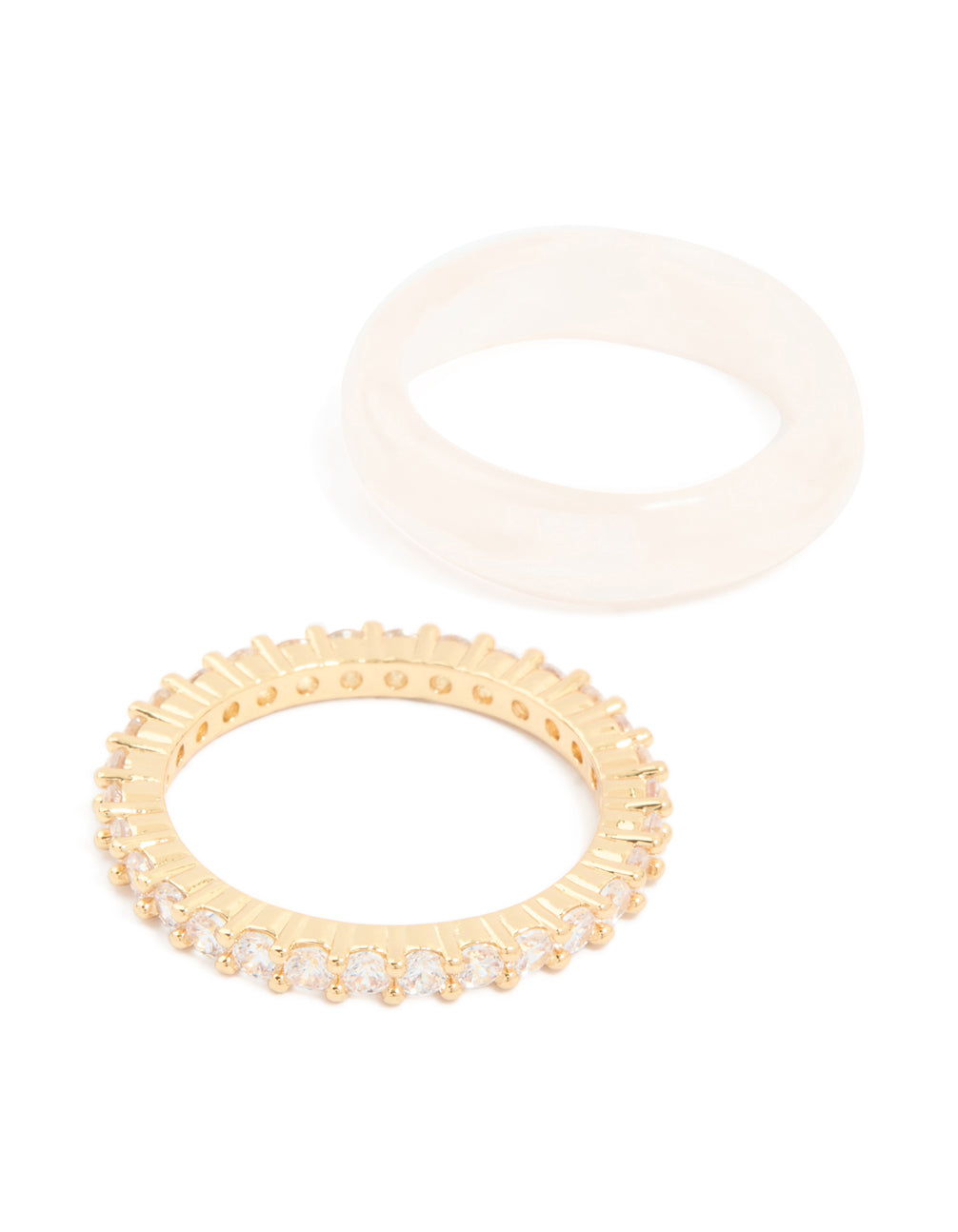 Gold Plated Pink Acrylic & Cubic Zirconia Rings 3-Pack