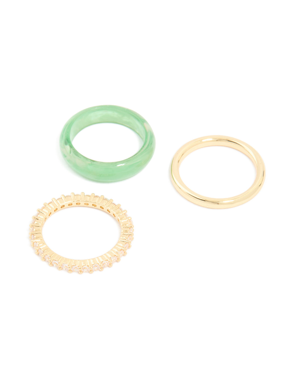 Green Acrylic & Cubic Zirconia Rings 3-Pack