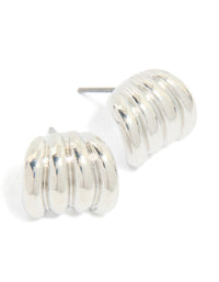 Silver Ribbed Half Huggie Earrings - link has visual effect only