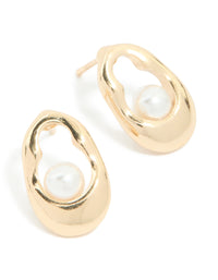 Gold Pearl Open Oval Stud Earrings - link has visual effect only