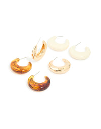 Gold & Acrylic Hoop Earrings 3-Pack - link has visual effect only
