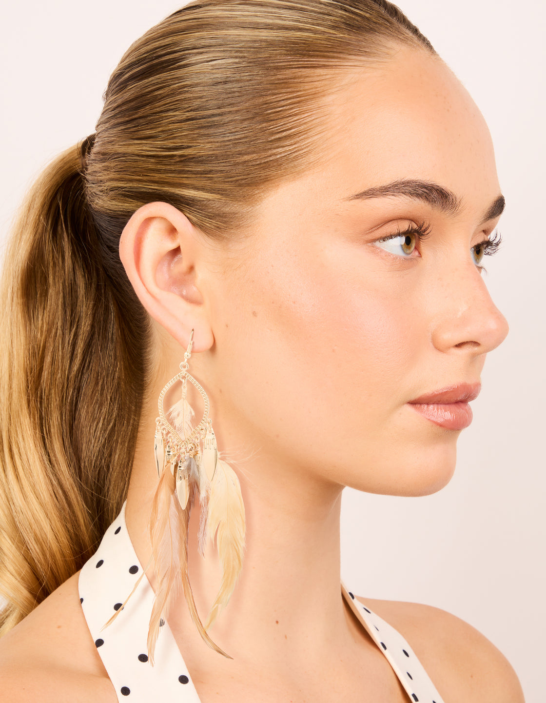 Gold Brown Feather Boho Fish Hook Earrings