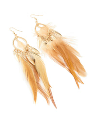 Gold Brown Feather Boho Fish Hook Earrings - link has visual effect only