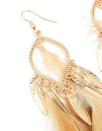 Gold Brown Feather Boho Fish Hook Earrings - link has visual effect only