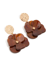 Gold Crinkled & Brown Flower Drop Earrings - link has visual effect only