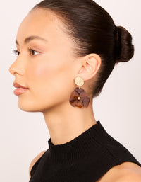 Gold Crinkled & Brown Flower Drop Earrings - link has visual effect only