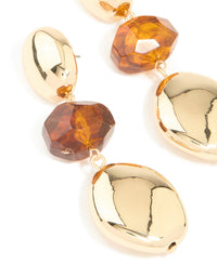 Gold Brown Beaded & Chunky Drop Earrings - link has visual effect only