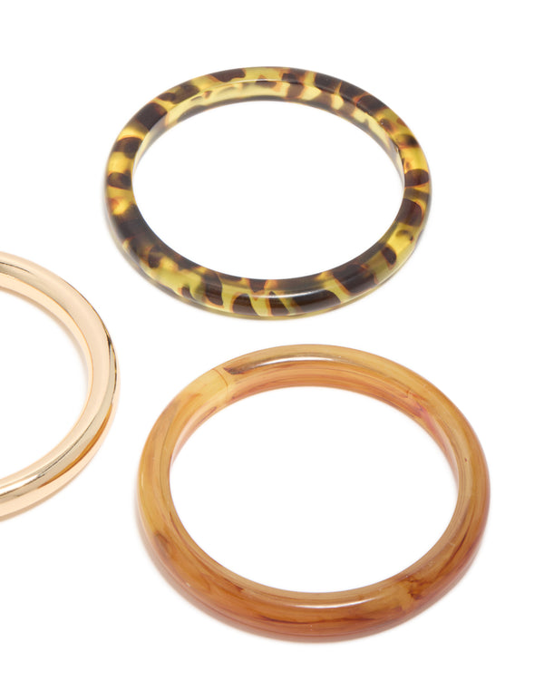 Gold & Brown Acrylic Bangles 3-Pack