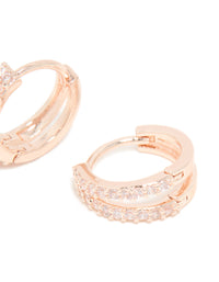 Rose Gold Plated Cubic Zirconia Split Huggie Earrings - link has visual effect only