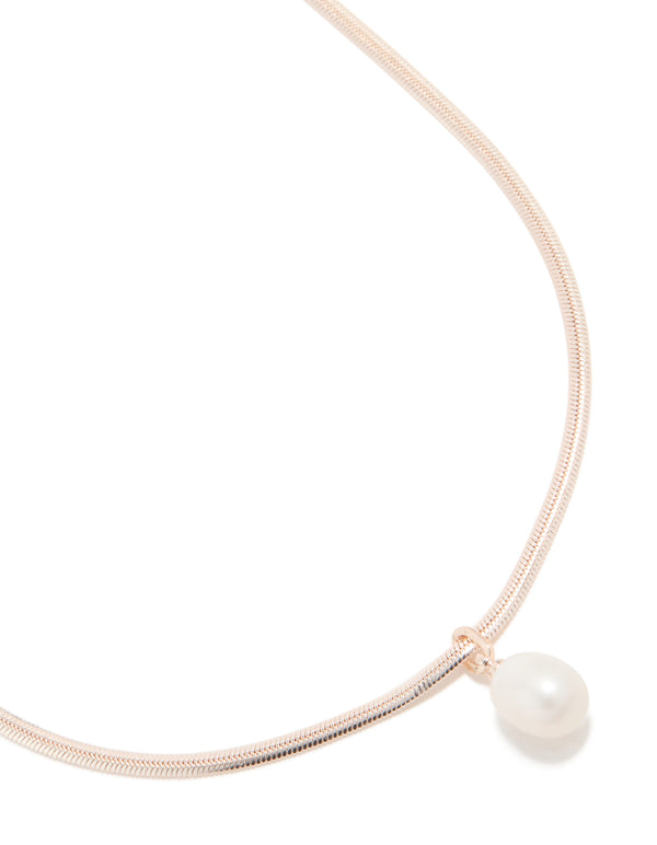 Rose Gold Plated Freshwater Pearl Pendant Snake Chain Necklace
