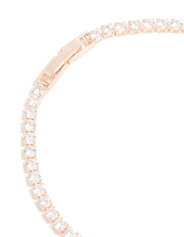 Rose Gold Plated Cubic Zirconia Flower Tennis Bracelet