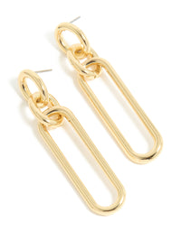 Gold Plated Large Oval Link Drop Earrings - link has visual effect only
