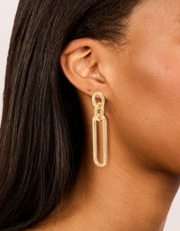 Gold Plated Large Oval Link Drop Earrings - link has visual effect only
