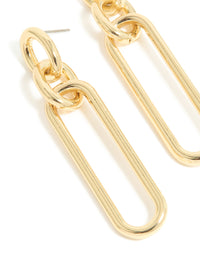 Gold Plated Large Oval Link Drop Earrings - link has visual effect only