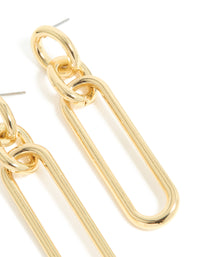 Gold Plated Large Oval Link Drop Earrings - link has visual effect only