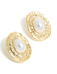 Gold Plated Pearl Molten Oval Earrings - link has visual effect only