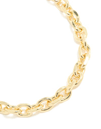 Gold Plated Large Circle Link Chain Necklace - link has visual effect only