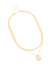 Gold Plated Diamante Heart & Chain Layered Necklace - link has visual effect only