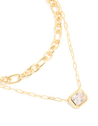 Gold Plated Diamante Rectangle Chain Layered Necklace - link has visual effect only