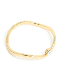 Gold Plated Diamante Bezel Set Centre Wavy Bangle - link has visual effect only