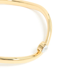 Gold Plated Diamante Bezel Set Centre Wavy Bangle - link has visual effect only