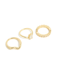 Gold Plated Diamante Oval Wave Rings 3-Pack - link has visual effect only