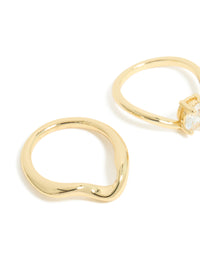Gold Plated Diamante Oval Wave Rings 3-Pack - link has visual effect only